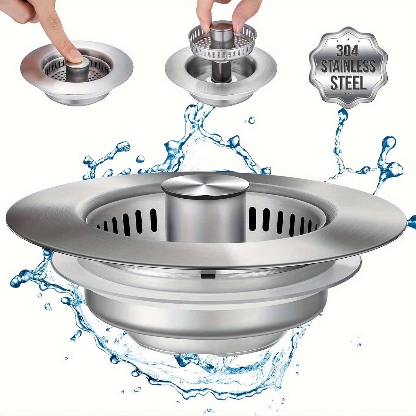 3 in 1 Kitchen Sink Strainer Upgraded 3 in 1 Kitchen Sink Drain Strainer - Stainless Steel Pop Up Sink Stopper Combo, Anti-Clogging Sink Food Catcher Basket, Fast Drainage Odor Filter Sink Plug for US Standard 3 1\u002F2 inch Drain
