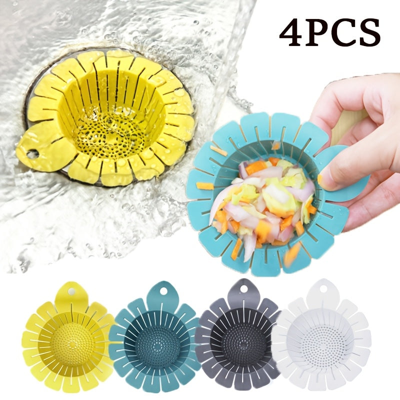 4-Pack FlexiHome Flower-Shaped Silicone Sink Strainers, Adjustable Anti-Clog Drain Basket, Universal Fit for All Sinks, Easy Clean Kitchen Sink Filter Protector