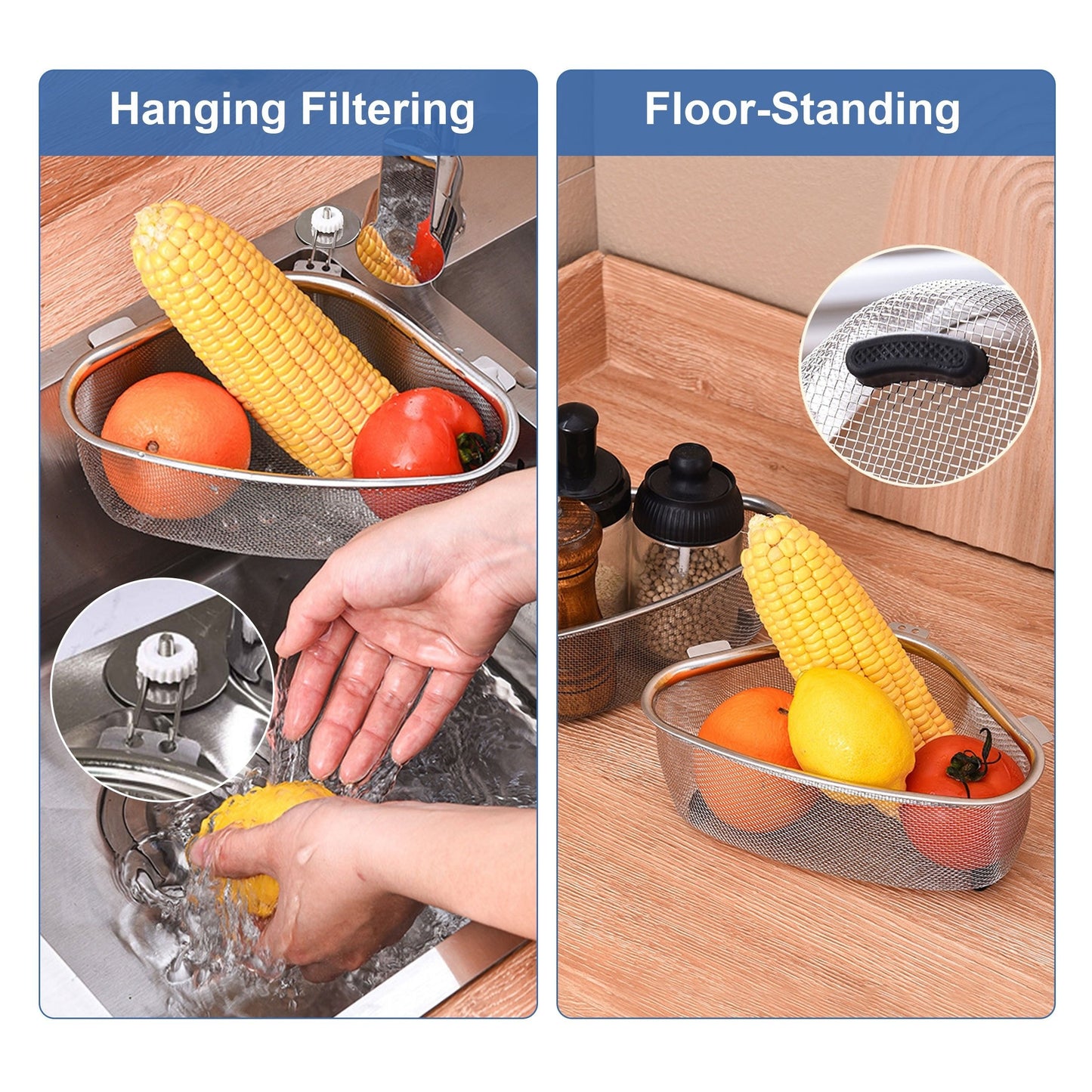 Steel Drain Basket Stainless Steel Sink Drain Basket | Standing And Hanging Dual-use Model - Nail-free Double-sided Adhesive new Version