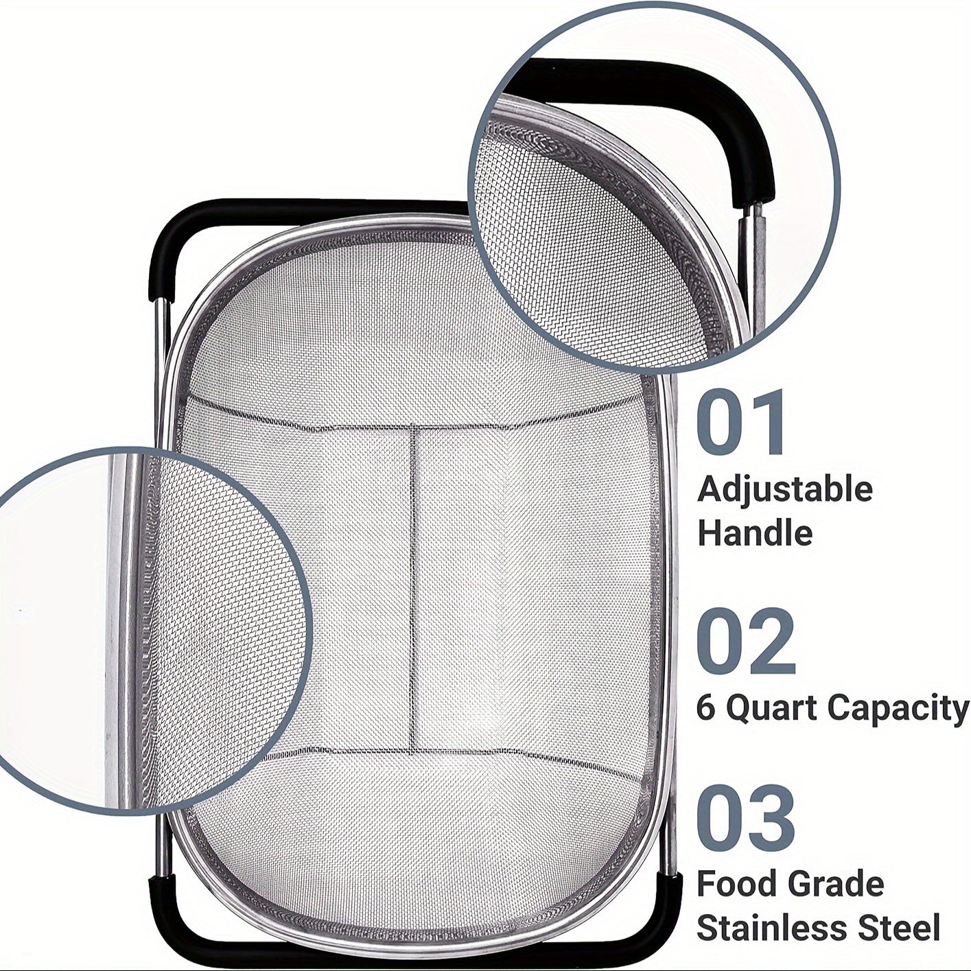 1pc Over The Sink Colander - Stainless Steel Strainers And Colanders, Telescopic Mesh Basket, Sink Colander For Kitchen Sink Strainer Basket With Expandable Handles(13.4in-21.3in), Pasta Vegetable Food Fruit Strainer, Kitchen Supplies