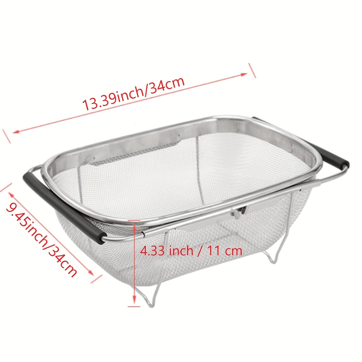1pc Over The Sink Colander - Stainless Steel Strainers And Colanders, Telescopic Mesh Basket, Sink Colander For Kitchen Sink Strainer Basket With Expandable Handles(13.4in-21.3in), Pasta Vegetable Food Fruit Strainer, Kitchen Supplies