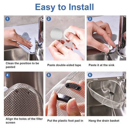 Steel Drain Basket Stainless Steel Sink Drain Basket | Standing And Hanging Dual-use Model - Nail-free Double-sided Adhesive new Version