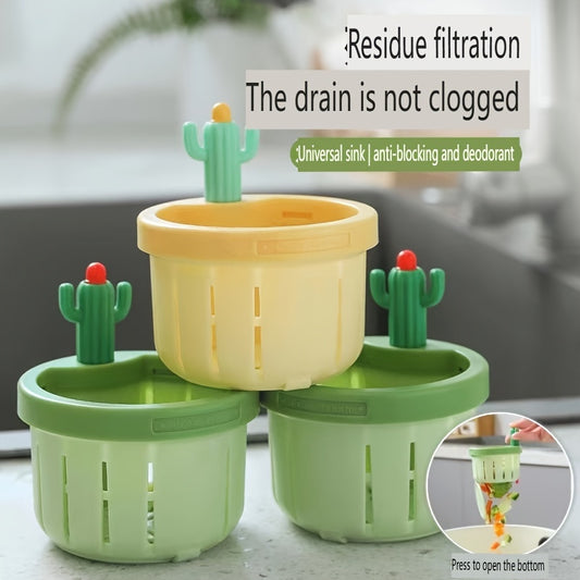 3pcs Sink Basket Strainer, Cactus Shaped Draining Basket, Kitchen Sink Strainer, Vegetables Basin Filter Net, Dry-Wet Separation Design, Prevent Drainage Blockage, Kitchen Sink Strainer, Sink Strainer Basket, Sink Drain Stopper, Kitchen Stuff