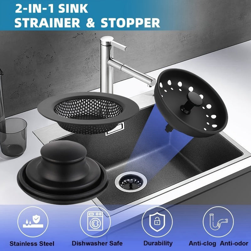 Premium Kitchen Sink Stopper Strainer Set Universal Basket Strainer Filters with Anti-Clog Drain Plugs, Perforated Basket Drain Sieve, Durable Stainless Steel Construction, Easy To Clean and Install