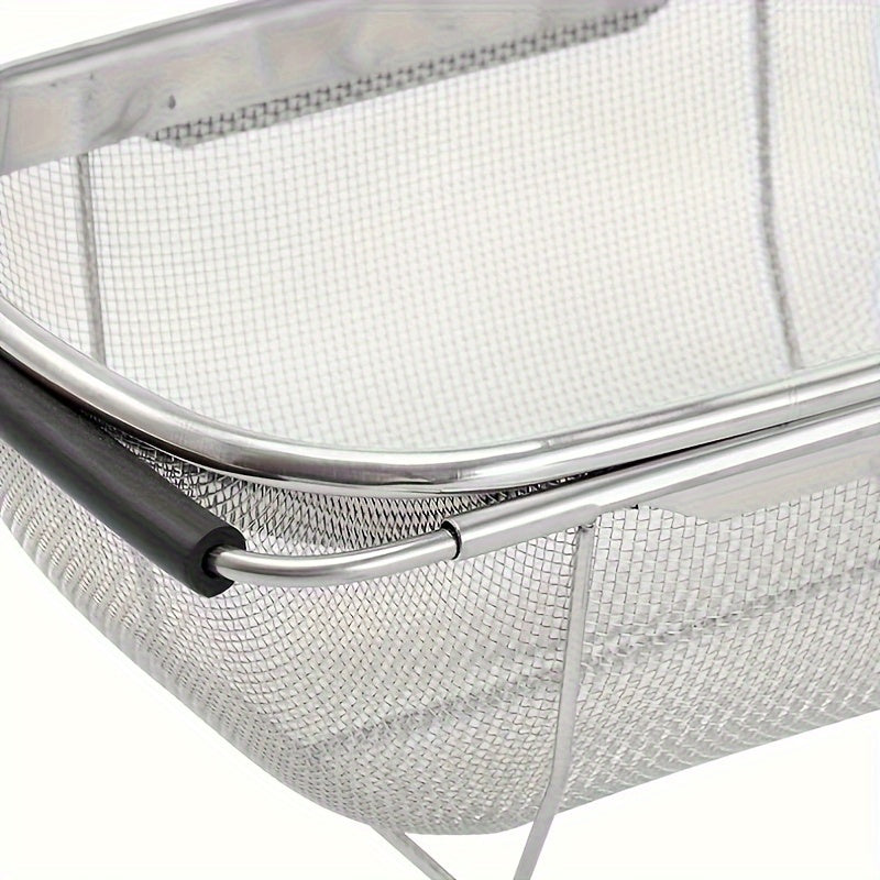 1pc Over The Sink Colander - Stainless Steel Strainers And Colanders, Telescopic Mesh Basket, Sink Colander For Kitchen Sink Strainer Basket With Expandable Handles(13.4in-21.3in), Pasta Vegetable Food Fruit Strainer, Kitchen Supplies